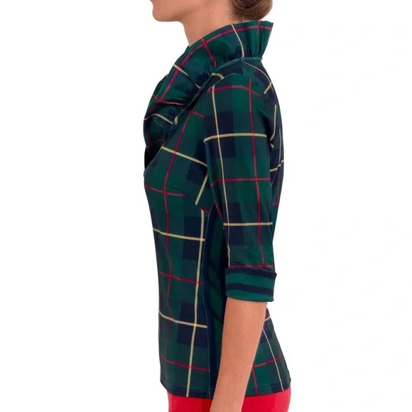 Gretchen Scott Ruffneck Top - Plaidly Cooper - Picture 2 of 10